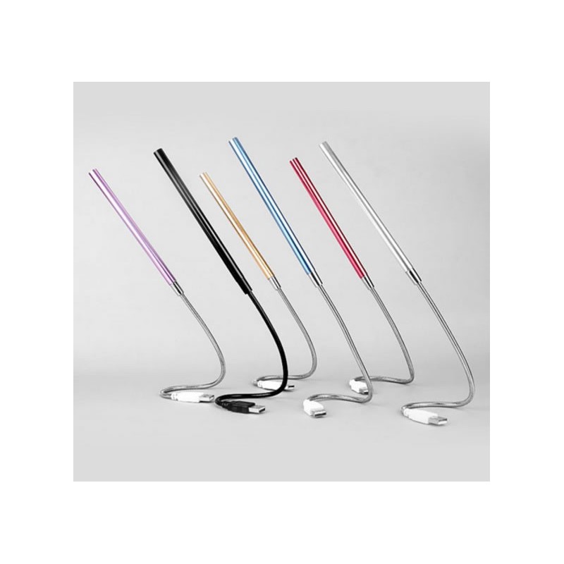 Lampe LED en aluminium flexible et PP léger alimentée par prise USB.  Branchez-la dans un port USB et les 5 diodes s'allument. - Objet  publicitaire